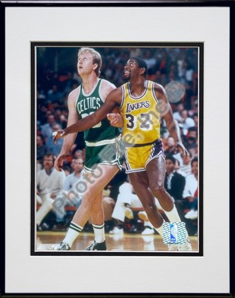 Larry Bird and Magic Johnson, (Blocking #2) Double Matted 8" X 10" Photograph in Black Anodized Aluminum Frame