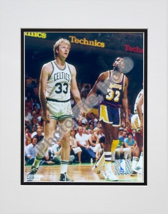 Larry Bird and Magic Johnson, Double Matted 8" X 10" Photograph (Unframed)