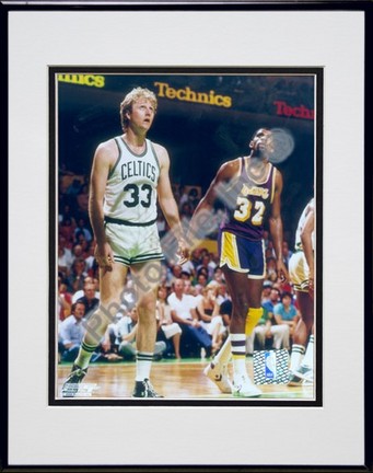 Larry Bird and Magic Johnson, Double Matted 8" X 10" Photograph in Black Anodized Aluminum Frame