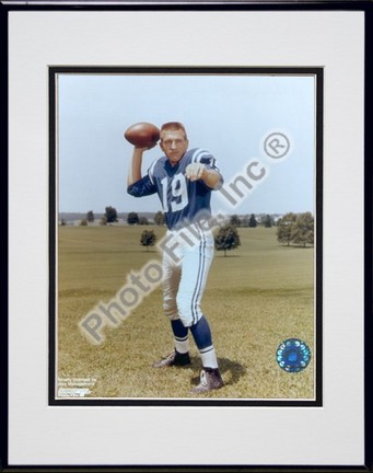 Johnny Unitas "Throwing" Double Matted 8" X 10" Photograph in Black Anodized Aluminum Frame