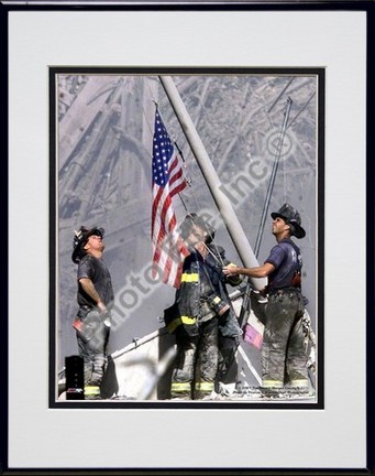 New York Firefighters / Ground Zero Double Matted 8" X 10" Photograph in Black Anodized Aluminum Frame