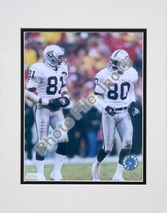 Tim Brown & Jerry Rice Field Action Double Matted 8” x 10” Photograph (Unframed)