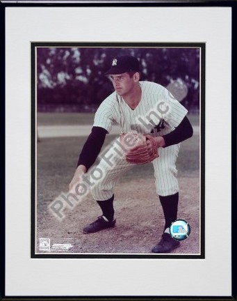 Don Larsen "Pitching" Double Matted 8" X 10" Photograph in Black Anodized Aluminum Frame