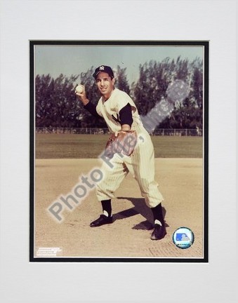 Phil Rizzuto "Fielding" Double Matted 8" X 10" Photograph (Unframed)