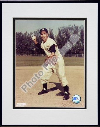 Phil Rizzuto "Fielding" Double Matted 8" X 10" Photograph in Black Anodized Aluminum Frame