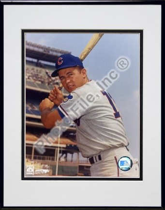 Ron Santo "With Bat" Double Matted 8" X 10" Photograph in Black Anodized Aluminum Frame