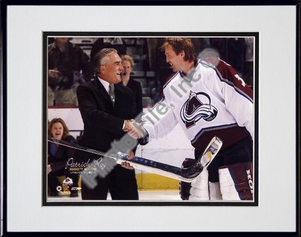 Patrick Roy (with Rogatien Vachon) "1000th Game" Double Matted 8" x 10" Photograph in Black Anodized