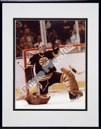Gerry Cheevers "Save" Double Matted 8" X 10" Photograph in Black Anodized Aluminum Frame
