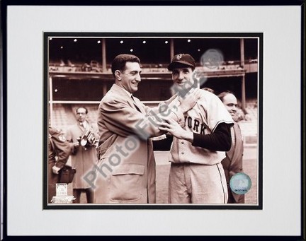 Ralph Branca and Bobby Thomson "Choking" Double Matted 8" X 10" Photograph in Black Anodized Aluminu