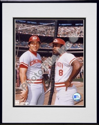 Johnny Bench and Joe Morgan Double Matted 8" X 10" Photograph in Black Anodized Aluminum Frame
