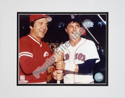 Johnny Bench and Carl Yastrzemski Double Matted 8" X 10" Photograph (Unframed)