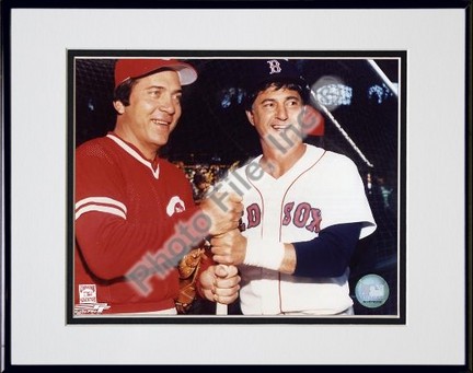 Johnny Bench and Carl Yastrzemski Double Matted 8" X 10" Photograph in Black Anodized Aluminum Frame