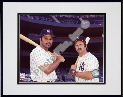 Thurman Munson and Chris Chambliss Double Matted 8" X 10" Photograph in Black Anodized Aluminum Frame