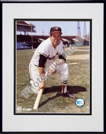 Brooks Robinson "Posed Kneeling with Bat" Double Matted 8" X 10" Photograph in Black Anodized Alumin