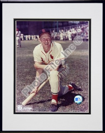 Red Schoendienst "Kneeling with Bat" Double Matted 8" X 10" Photograph in Black Anodized Aluminum Fr
