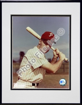 Richie Ashburn "With Bat" Double Matted 8" X 10" Photograph in Black Anodized Aluminum Frame