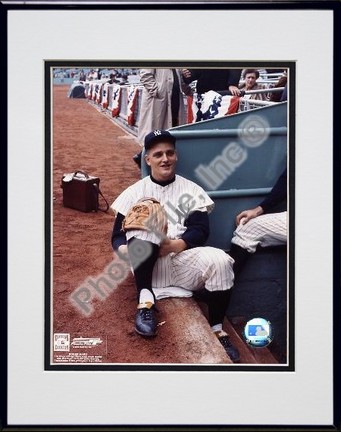 Roger Maris "#3 Sitting on Steps of Dugout" Double Matted 8" X 10" Photograph in Black Anodized Alum