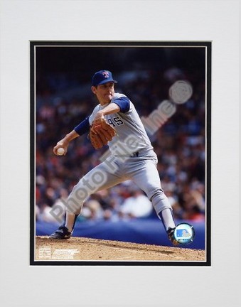 Nolan Ryan Texas Rangers "Pitching Blue Uniform" Double Matted 8" X 10" Photograph (Unframed)