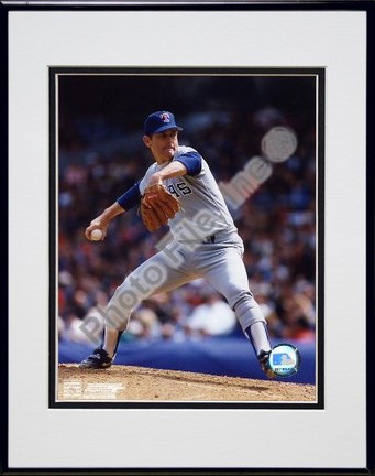 Nolan Ryan Texas Rangers "Pitching Blue Uniform" Double Matted 8" X 10" Photograph in Black Anodized