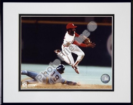 Ozzie Smith "Turning Double Play" Double Matted 8" X 10" Photograph in Black Anodized Aluminum Frame