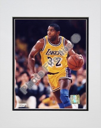 Magic Johnson "Ball in Left Hand" Double Matted 8" X 10" Photograph (Unframed)