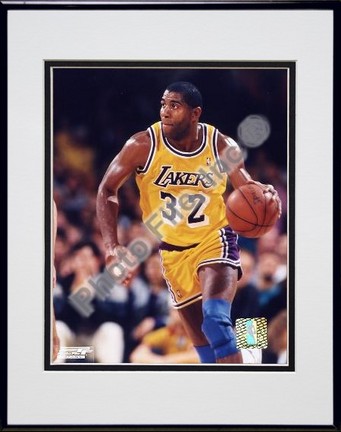 Magic Johnson "Ball in Left Hand" Double Matted 8" X 10" Photograph in Black Anodized Aluminum Frame