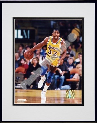 Magic Johnson "Ball in Right Hand" Double Matted 8" X 10" Photograph in Black Anodized Aluminum Fram
