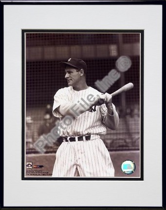 Lou Gehrig "With Bat Looking to Right" Double Matted 8" X 10" Photograph in Black Anodized Aluminum 