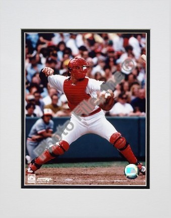 Carlton Fisk "Throwing in Catchers Gear" Double Matted 8" X 10" Photograph (Unframed)