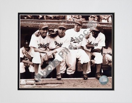 Jackie Robinson "First Day, with Spider Jorgenson, Pee Wee Reese, Ed Stankey" Double Matted 8" X 10"