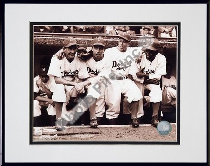 Jackie Robinson "First Day, with Spider Jorgenson, Pee Wee Reese, Ed Stankey" Double Matted 8" X 10"