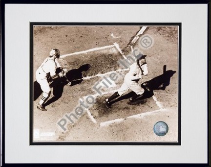 Babe Ruth "Homeplate Action, Sepia" Double Matted 8" X 10" Photograph in Black Anodized Aluminum Fra