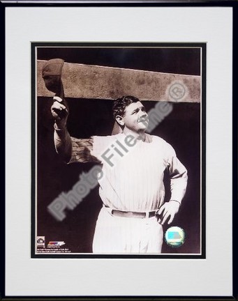 Babe Ruth "Tipping Cap, Sepia" Double Matted 8" X 10" Photograph in Black Anodized Aluminum Frame