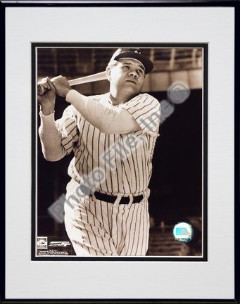 Babe Ruth "Bat Over Shoulder, Posed Sepia" Double Matted 8" X 10" Photograph in Black Anodized Alumi
