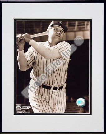 Babe Ruth "Bat Over Shoulder, Posed Sepia" Double Matted 8" X 10" Photograph in Black Anodized Alumi