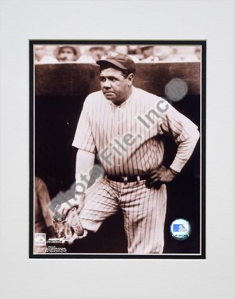 Babe Ruth "In Dugout, Sepia" Double Matted 8" X 10" Photograph (Unframed)