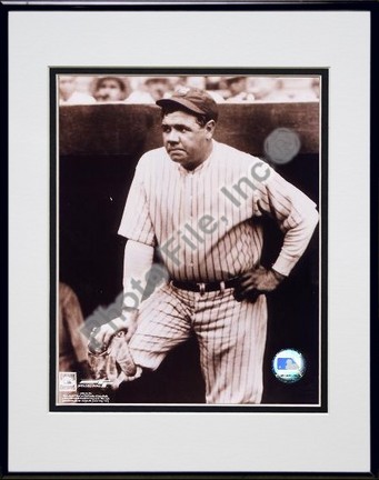 Babe Ruth "In Dugout, Sepia" Double Matted 8" X 10" Photograph in Black Anodized Aluminum Frame