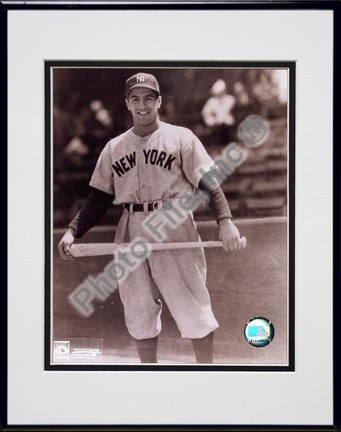 Phil Rizzuto "Holding Bat Across Legs, Posed Sepia" Double Matted 8" X 10" Photograph in Black Anodi