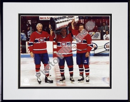 Jean Beliveau, Henri Richard and Guy Lafleur "Holding Stanley Cup" Double Matted 8" X 10" Photograph