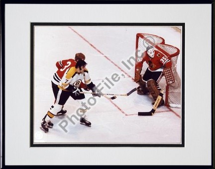 Phil Esposito and Tony Esposito "Action" Double Matted 8" X 10" Photograph in Black Anodized Aluminu