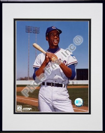 Ernie Banks "Bat on shoulder, Posed" Double Matted 8" x 10" Photograph in Black Anodized Aluminum Fr