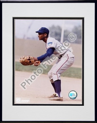Ernie Banks "Fielding" Double Matted 8" x 10" Photograph in Black Anodized Aluminum Frame