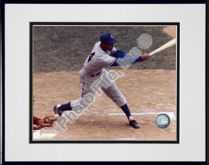 Ernie Banks "Batting" Double Matted 8" x 10" Photograph in Black Anodized Aluminum Frame