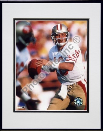 Joe Montana "#4 Looking" Double Matted 8" X 10" Photograph in Black Anodized Aluminum Frame