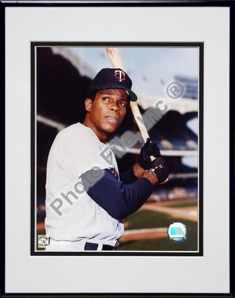 Rod Carew, Minnesota Twins, With Bat, Fielding, Double Matted  8" X 10" Photograph in Black Anodized Aluminum 