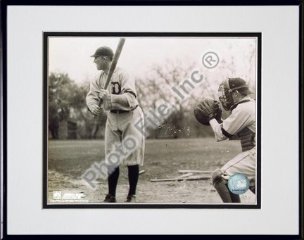 Ty Cobb, Detroit Tigers, With Batting, Sepia, Double Matted  8" X 10" Photograph in Black Anodized Aluminum Fr