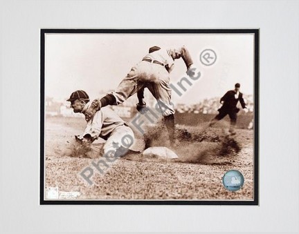 Ty Cobb, Detroit Tigers, Sliding into Base, Sepia, Double Matted  8" X 10" Photograph (Unframed)