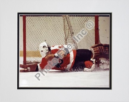 Bernie Parent,  Philadelphia Flyers, Diving Action, Double Matted  8" X 10" Photograph (Unframed)