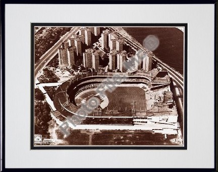 Polo Grounds, New York Giants, Aerial View, Sepia, Double Matted  8" X 10" Photograph in Black Anodized Alumin