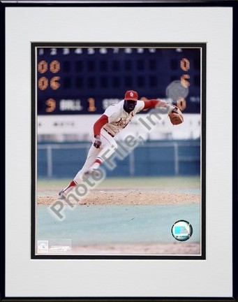 Bob Gibson, St. Louis Cardinals, Pitching, Action, Double Matted    8" X 10" Photograph in Black Anodized Alum